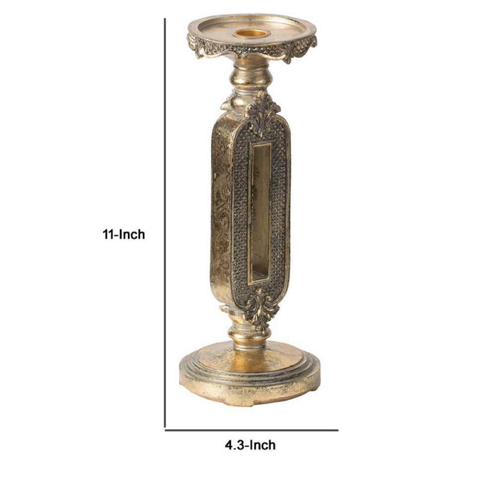 Candle Holder | Antique Gold Tabletop Accent | 11" Classic Keyhole Stem