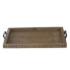 Liy 24" Decorative Serving Tray | Beaded Fir Wood Frame | Metal Handles