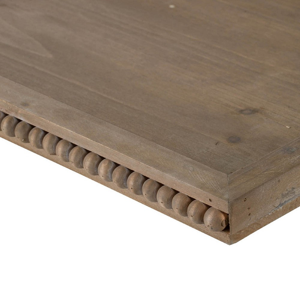 Liy 24" Decorative Serving Tray | Beaded Fir Wood Frame | Metal Handles