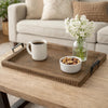Liy 24" Decorative Serving Tray | Beaded Fir Wood Frame | Metal Handles