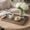 Liy 24" Decorative Serving Tray | Beaded Fir Wood Frame | Metal Handles