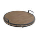 Liy 18" Round Serving Tray | Beaded Brown Fir Wood | Metal Handles