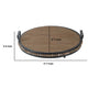 Liy 18" Round Serving Tray | Beaded Brown Fir Wood | Metal Handles