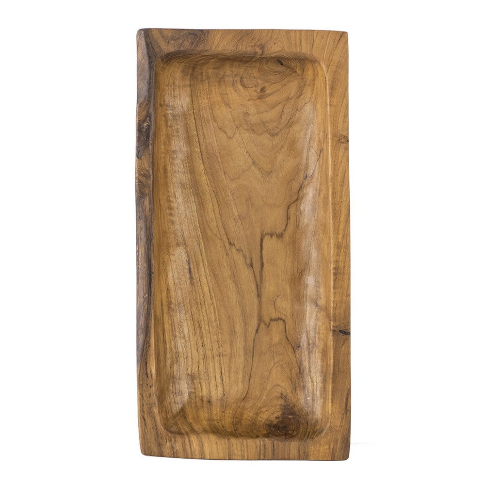 Mepo Display Serving Accent Tray | 16" Warm Natural Brown Teak Wood