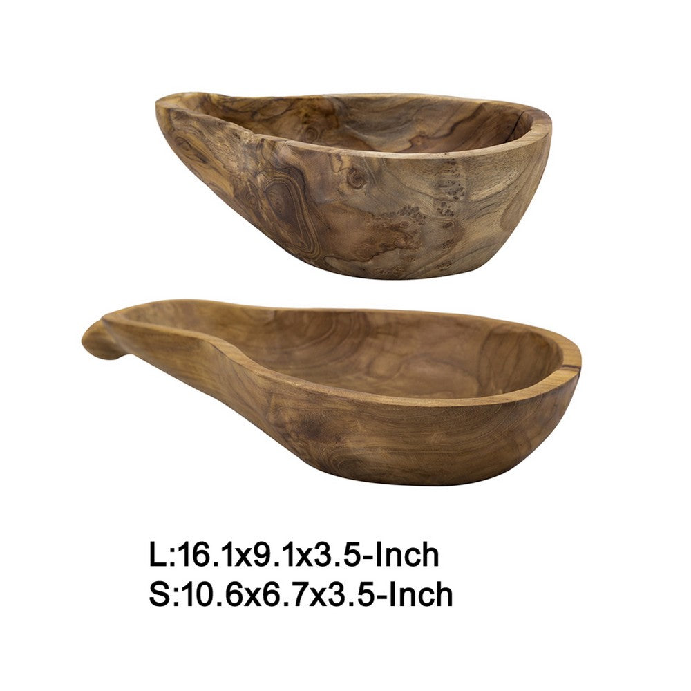 Decorative Accent Gourd Shaped Bowl Set of 2 | Natural Brown Teak Wood