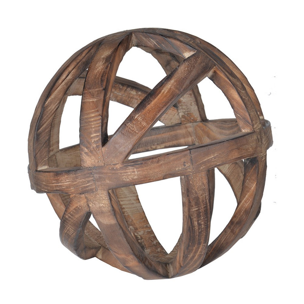 Decorative Orb Ball Wheel | 10" Natural Brown Carved Fir Wood