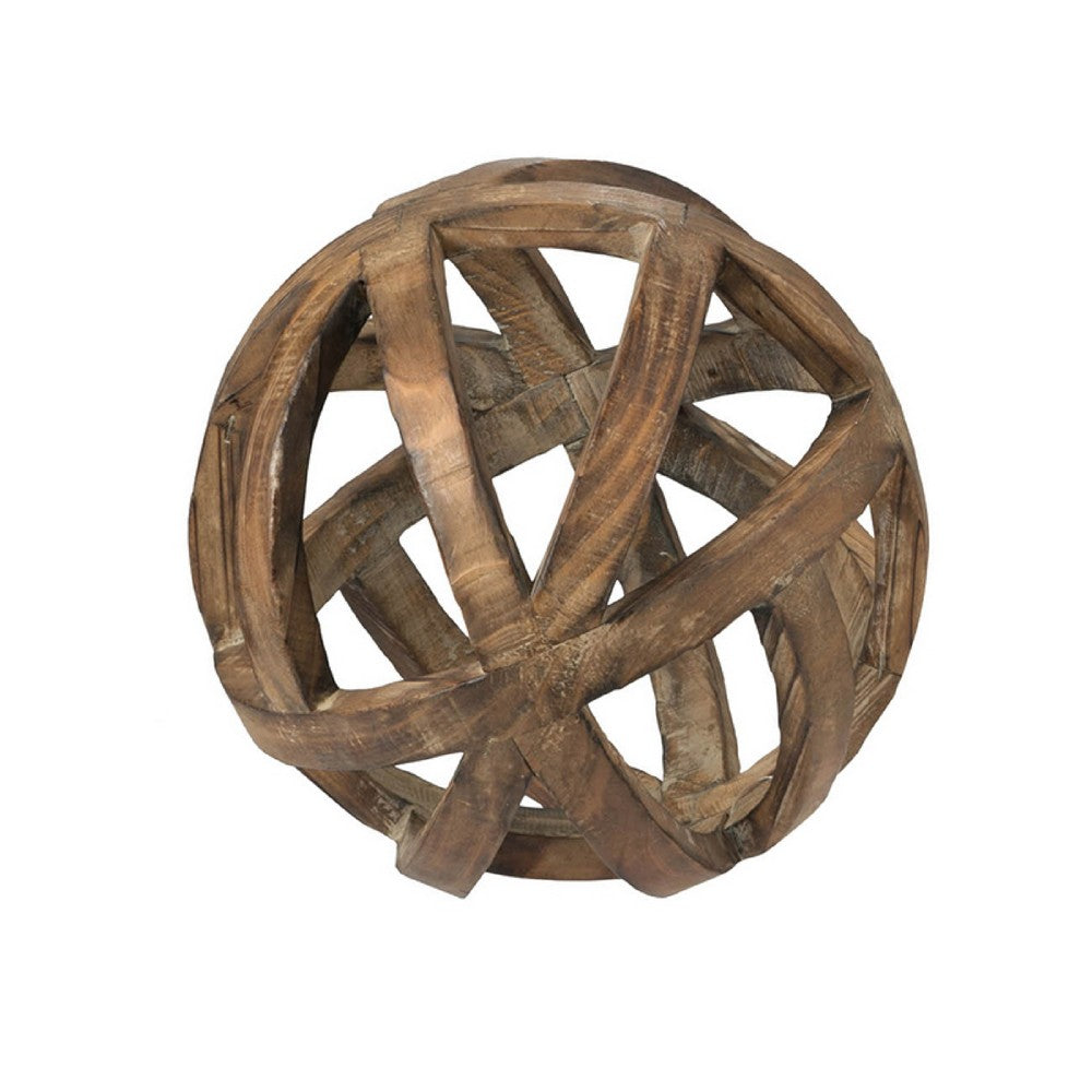 Decorative Orb Ball Wheel | 10" Natural Brown Carved Fir Wood