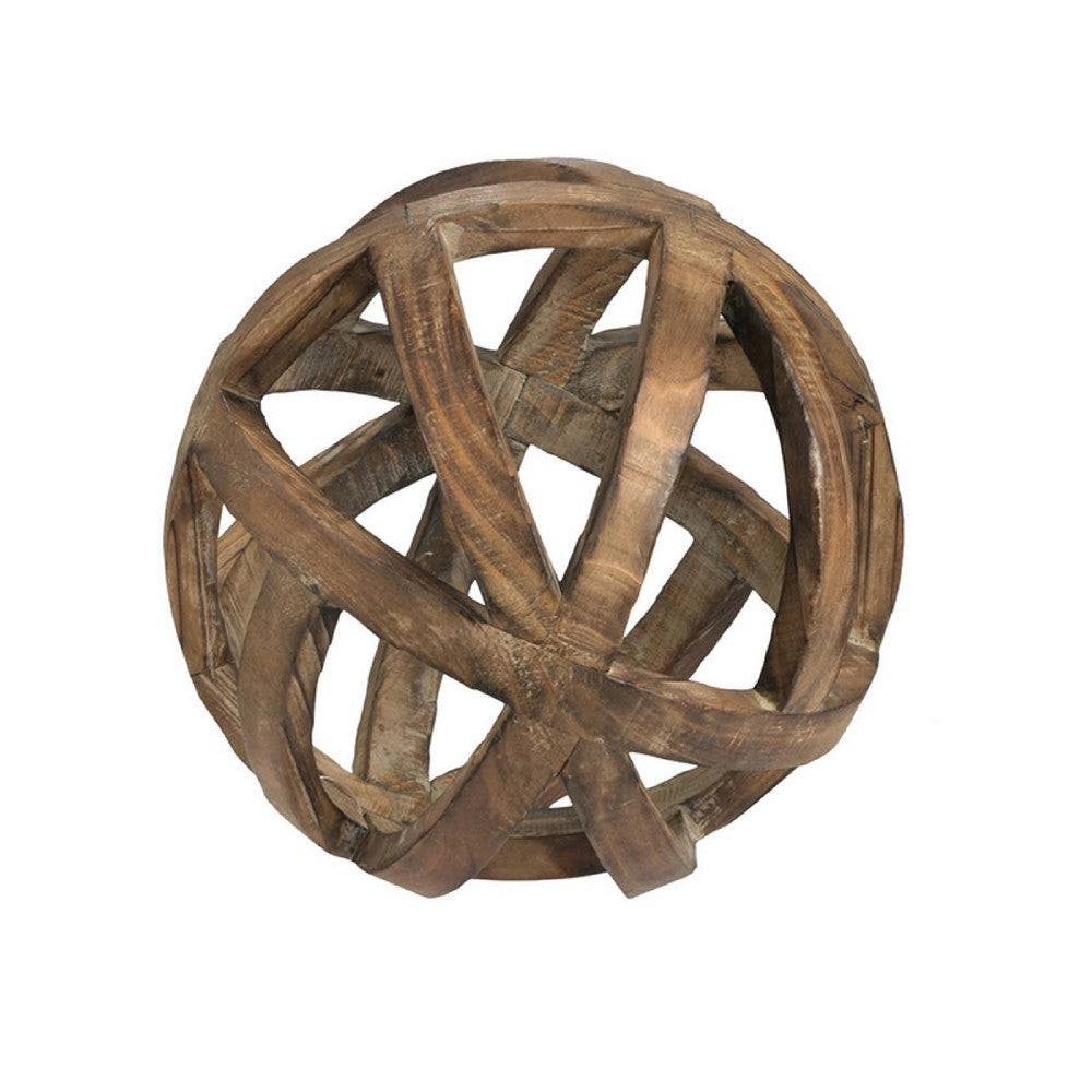 Decorative Orb Ball Wheel | 10" Natural Brown Carved Fir Wood
