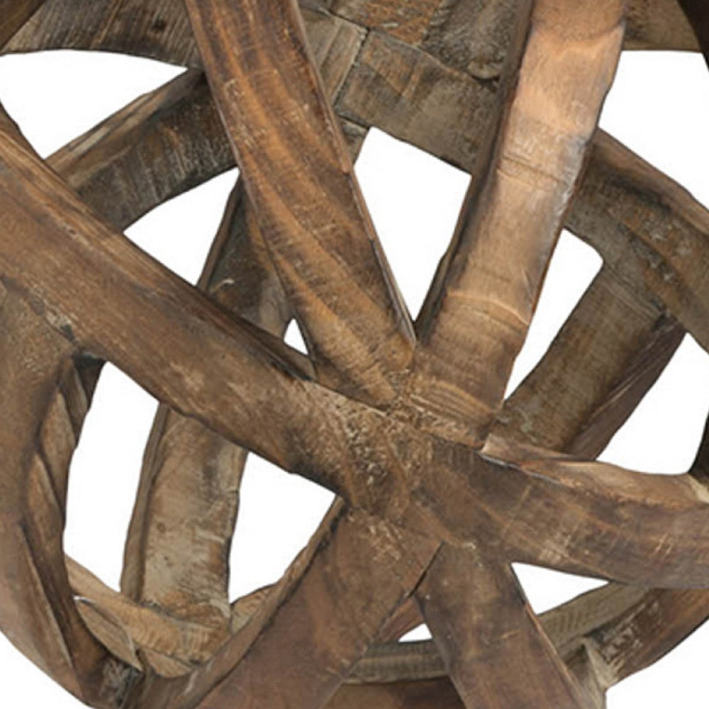 Decorative Orb Ball Wheel | 10" Natural Brown Carved Fir Wood