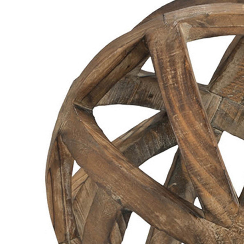 Decorative Orb Ball Wheel | 10" Natural Brown Carved Fir Wood