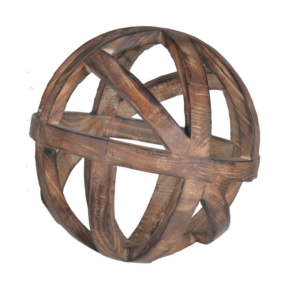 Decorative Orb Ball Wheel | 10" Natural Brown Carved Fir Wood