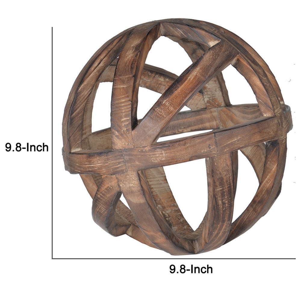 Decorative Orb Ball Wheel | 10" Natural Brown Carved Fir Wood