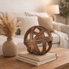 Decorative Orb Ball Wheel | 10" Natural Brown Carved Fir Wood