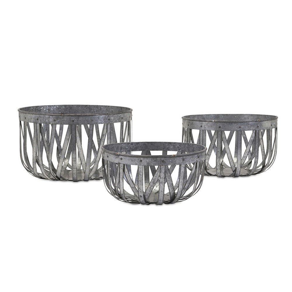 Decorative Accent Storage Baskets Set of 3 | Intricate Gray Open Iron
