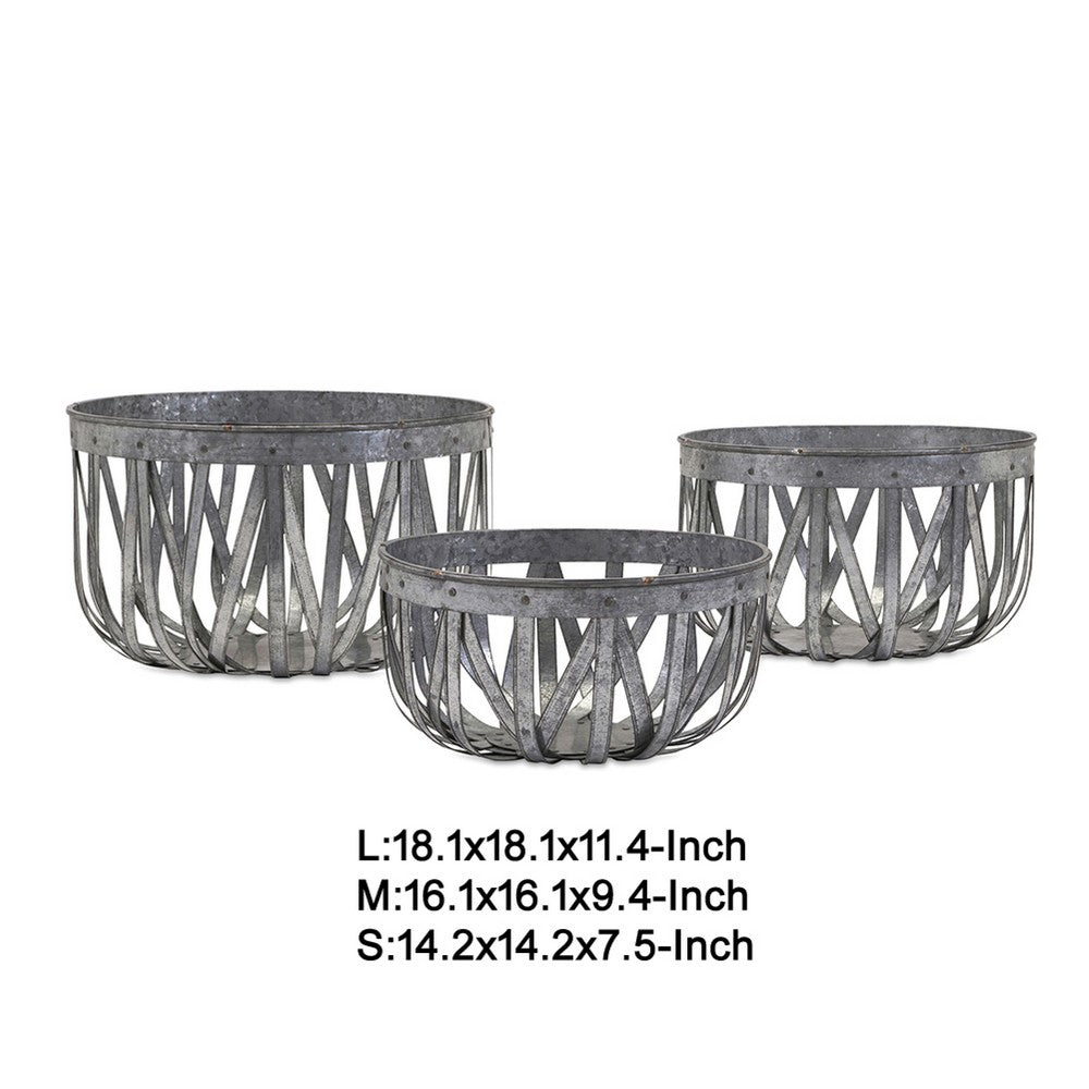 Decorative Accent Storage Baskets Set of 3 | Intricate Gray Open Iron