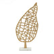 Leaf Tabletop Decor Sculpture | 16" Gold Metal on White Marble Base