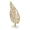 Leaf Tabletop Decor Sculpture | 16" Gold Metal on White Marble Base