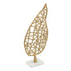 Leaf Tabletop Decor Sculpture | 16" Gold Metal on White Marble Base