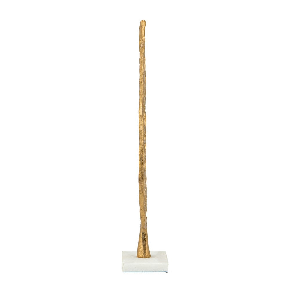 Leaf Tabletop Decor Sculpture | 16" Gold Metal on White Marble Base