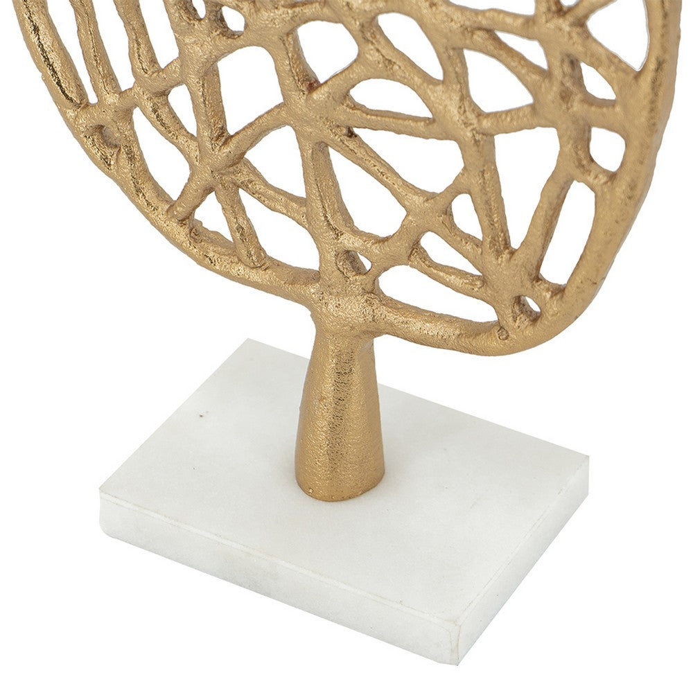 Leaf Tabletop Decor Sculpture | 16" Gold Metal on White Marble Base