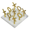 Tic Tac Toe Game Set | 7" Gold Iron Decor | Luxe White Banswara Marble