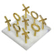 Tic Tac Toe Game Set | 7" Gold Iron Decor | Luxe White Banswara Marble
