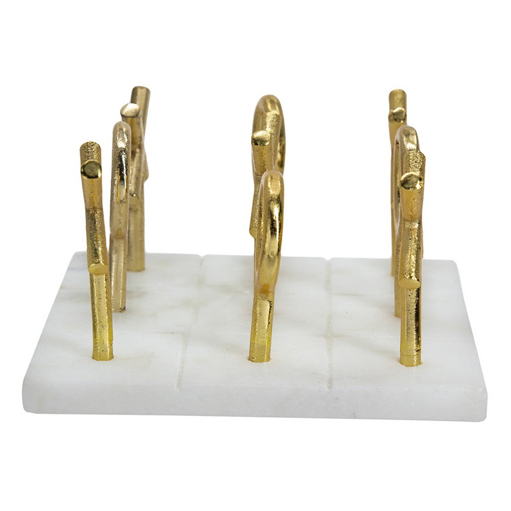 Tic Tac Toe Game Set | 7" Gold Iron Decor | Luxe White Banswara Marble