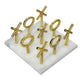 Tic Tac Toe Game Set | 7" Gold Iron Decor | Luxe White Banswara Marble