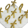 Tic Tac Toe Game Set | 7" Gold Iron Decor | Luxe White Banswara Marble