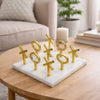 Tic Tac Toe Game Set | 7" Gold Iron Decor | Luxe White Banswara Marble