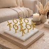 Tic Tac Toe Game Set | 7" Gold Iron Decor | Luxe White Banswara Marble