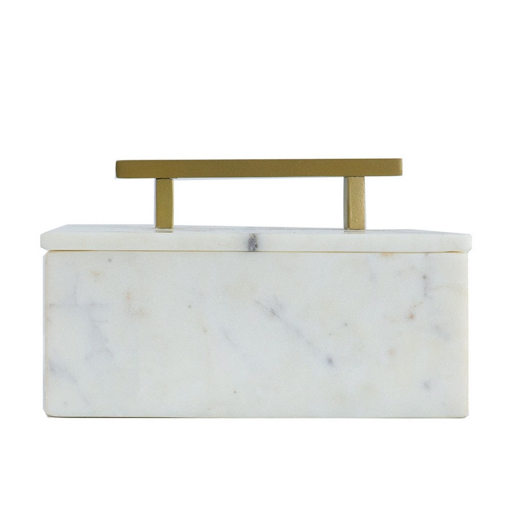 Decorative Storage Box | Gold Brass Handle | 7" Luxe White Marble