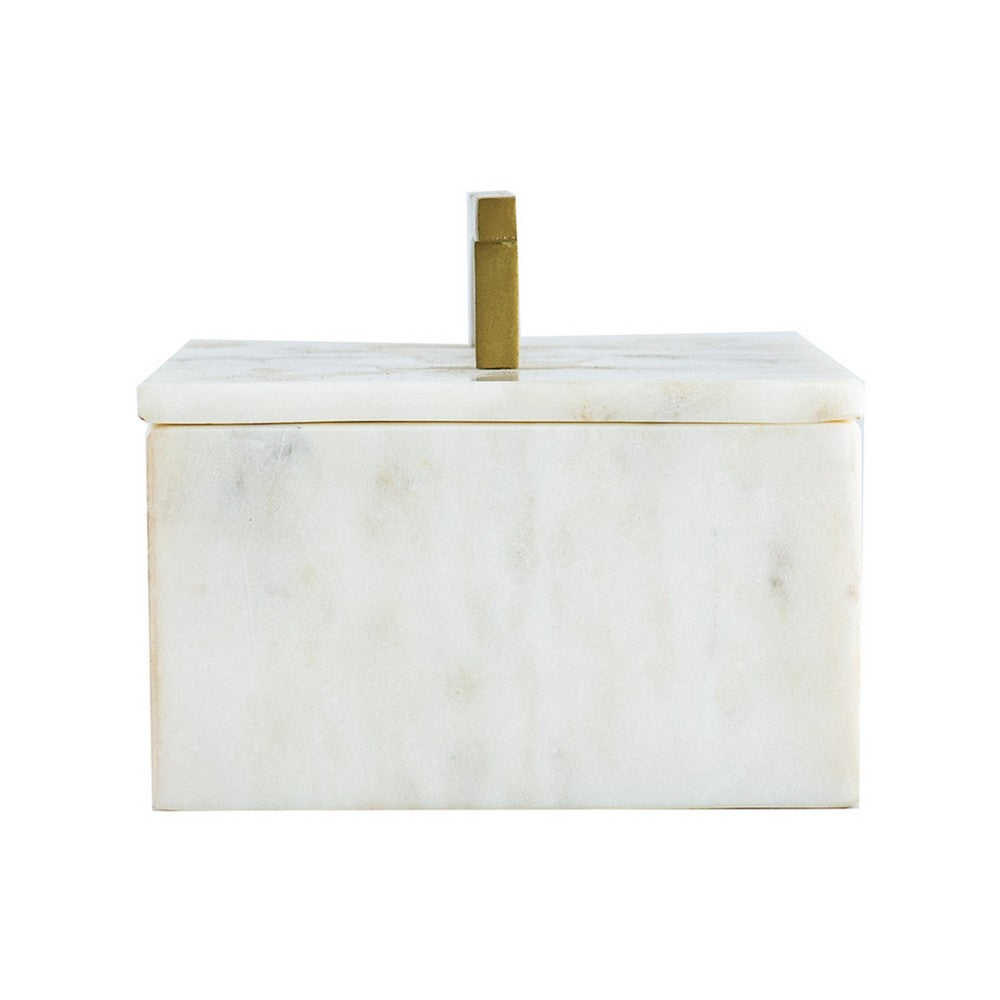 Decorative Storage Box | Gold Brass Handle | 7" Luxe White Marble