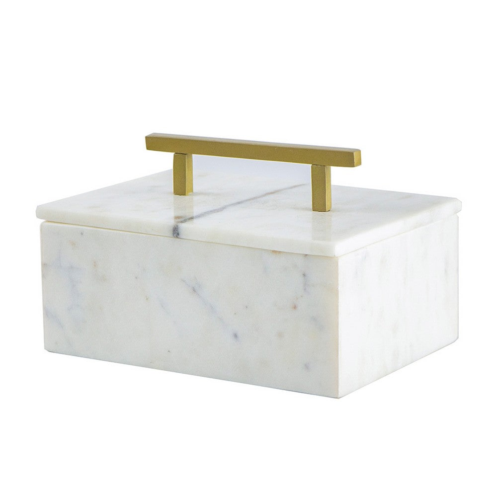 Decorative Storage Box | Gold Brass Handle | 7" Luxe White Marble
