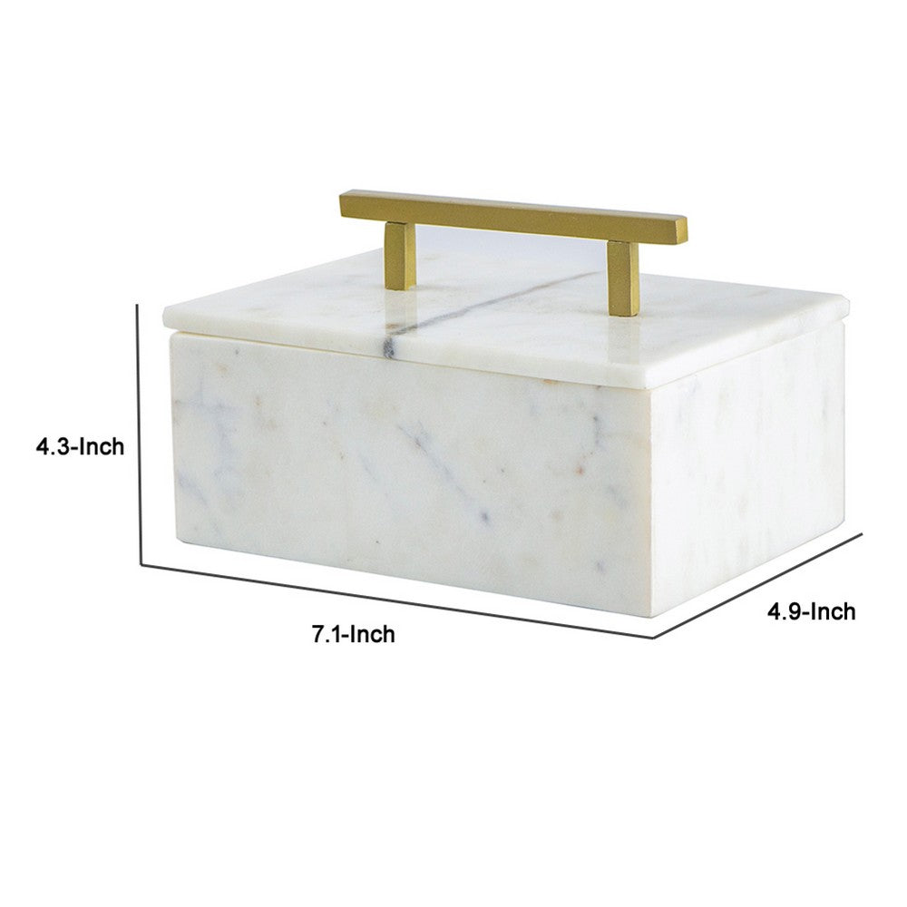 Decorative Storage Box | Gold Brass Handle | 7" Luxe White Marble