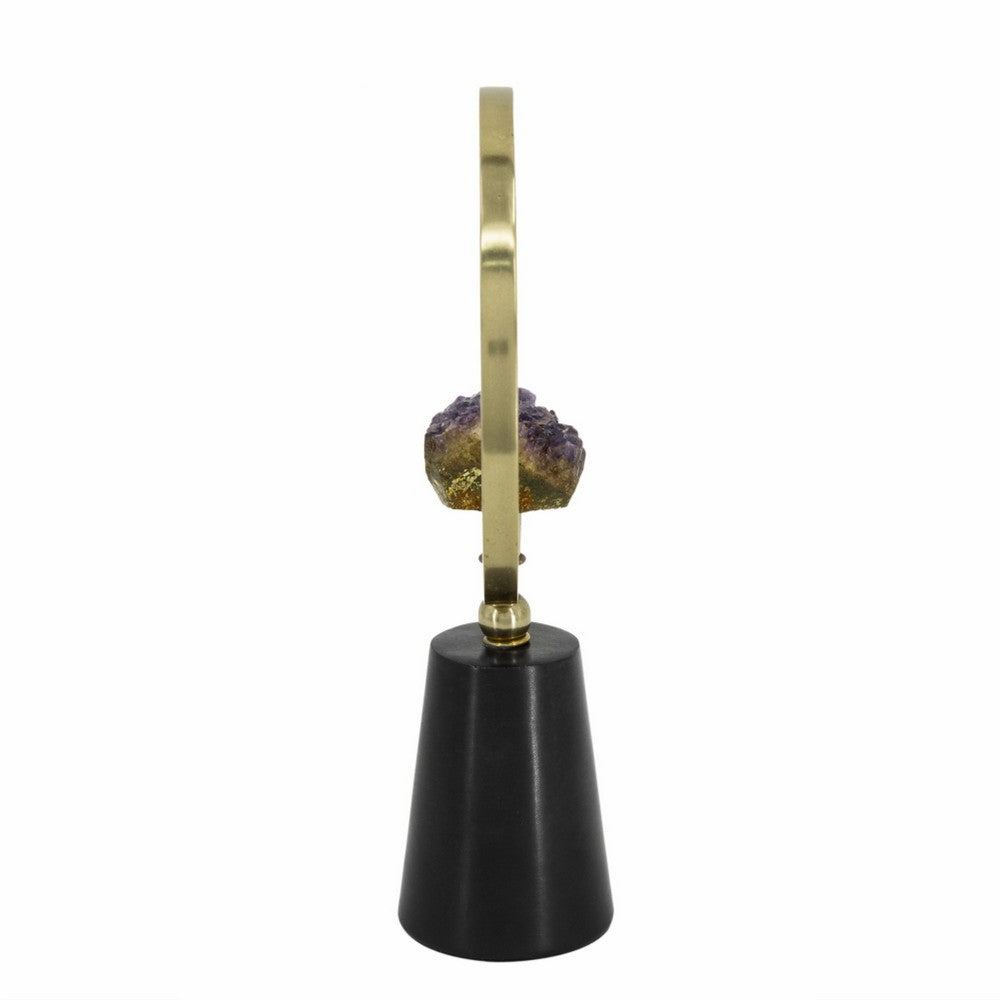 Decorative Ring Sculpture | Purple Amethyst Stone | 12" Gold Black