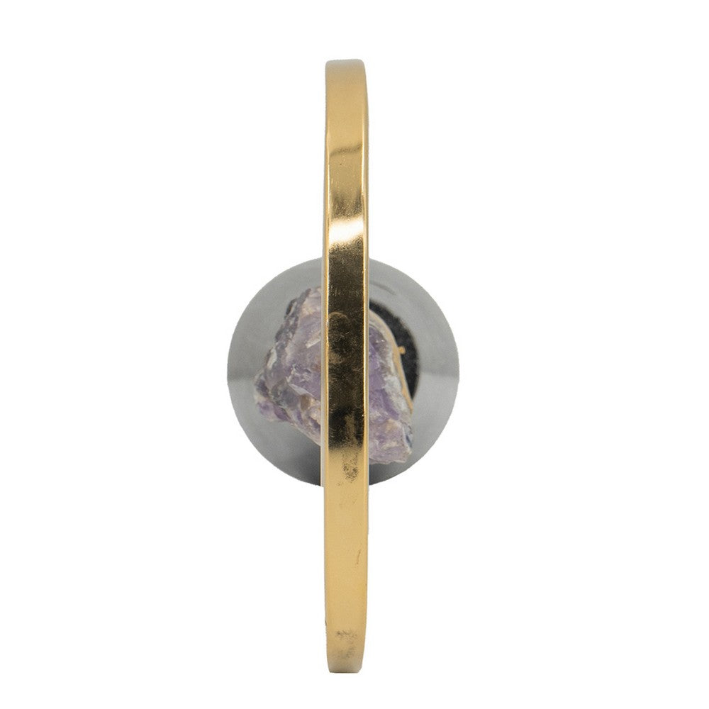 Decorative Ring Sculpture | Purple Amethyst Stone | 12" Gold Black