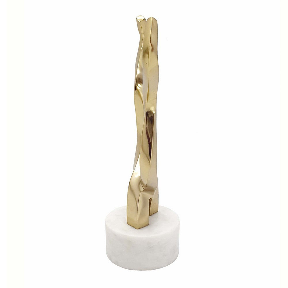 Decorative Horn Sculpture | 15" Gold | Contemporary White Marble Base