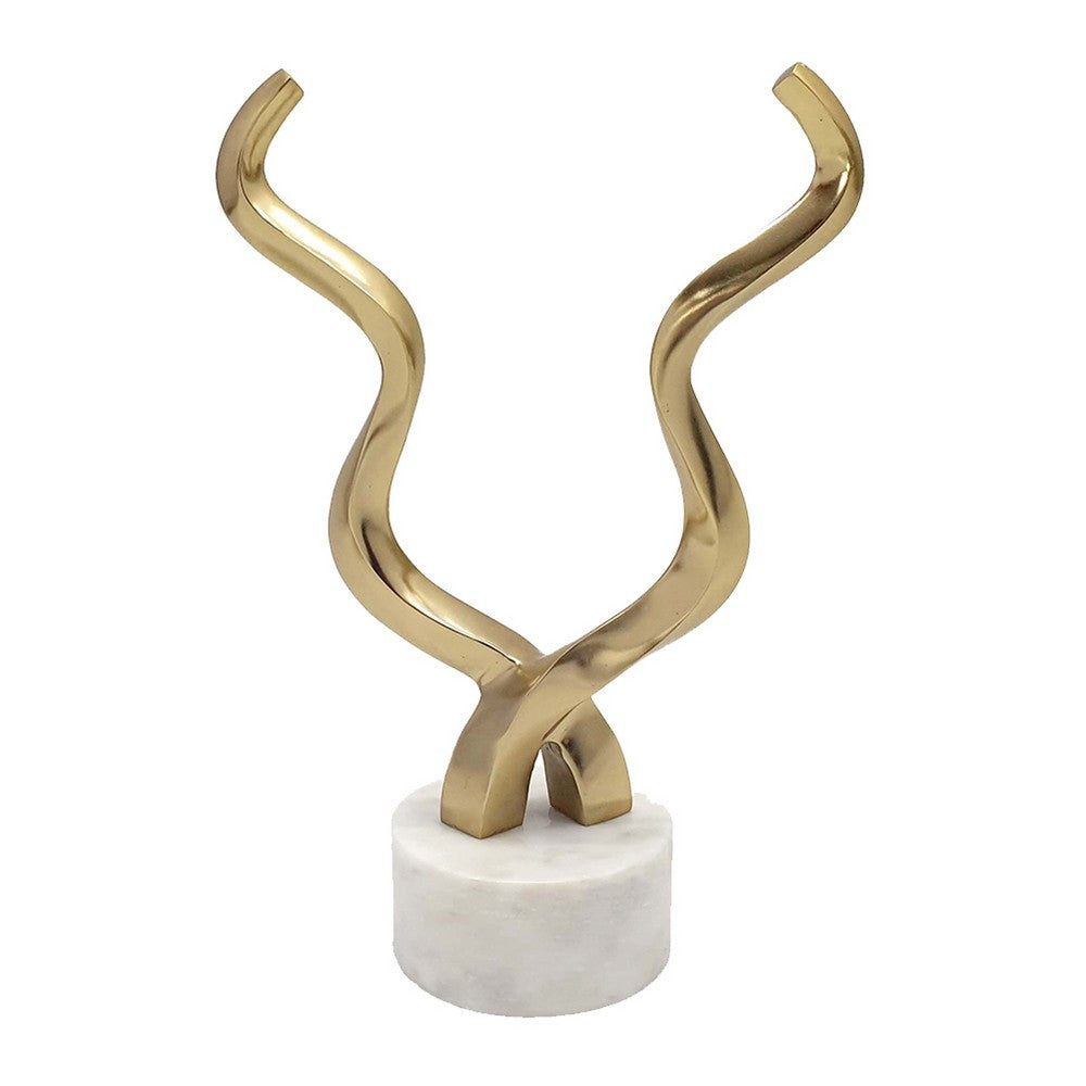Decorative Horn Sculpture | 15" Gold | Contemporary White Marble Base