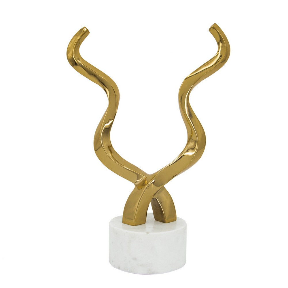 Decorative Horn Sculpture | 15" Gold | Contemporary White Marble Base