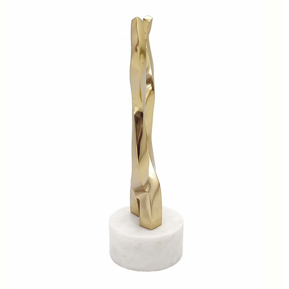 Decorative Horn Sculpture | 15" Gold | Contemporary White Marble Base