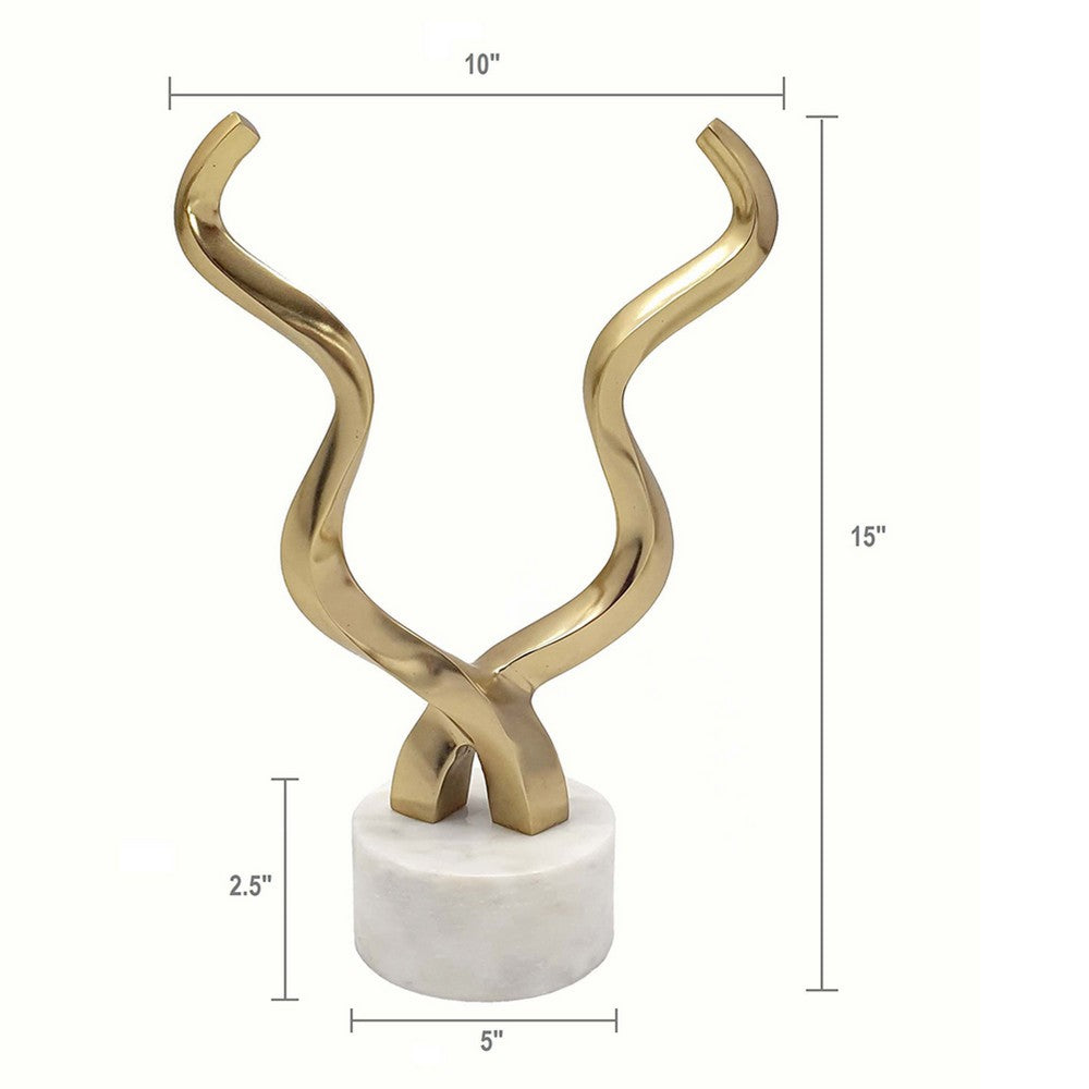 Decorative Horn Sculpture | 15" Gold | Contemporary White Marble Base