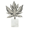Decorative Maple Leaf Sculpture | 11" Silver Aluminum | White Marble