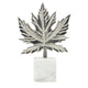 Decorative Maple Leaf Sculpture | 11" Silver Aluminum | White Marble