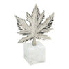 Decorative Maple Leaf Sculpture | 11" Silver Aluminum | White Marble