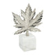 Decorative Maple Leaf Sculpture | 11" Silver Aluminum | White Marble