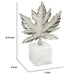 Decorative Maple Leaf Sculpture | 11" Silver Aluminum | White Marble