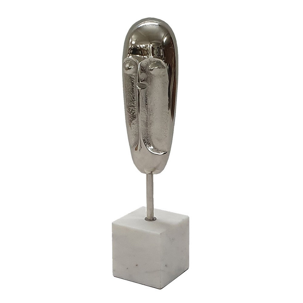 Decorative Face Sculpture | 13" Silver | Contemporary White Marble
