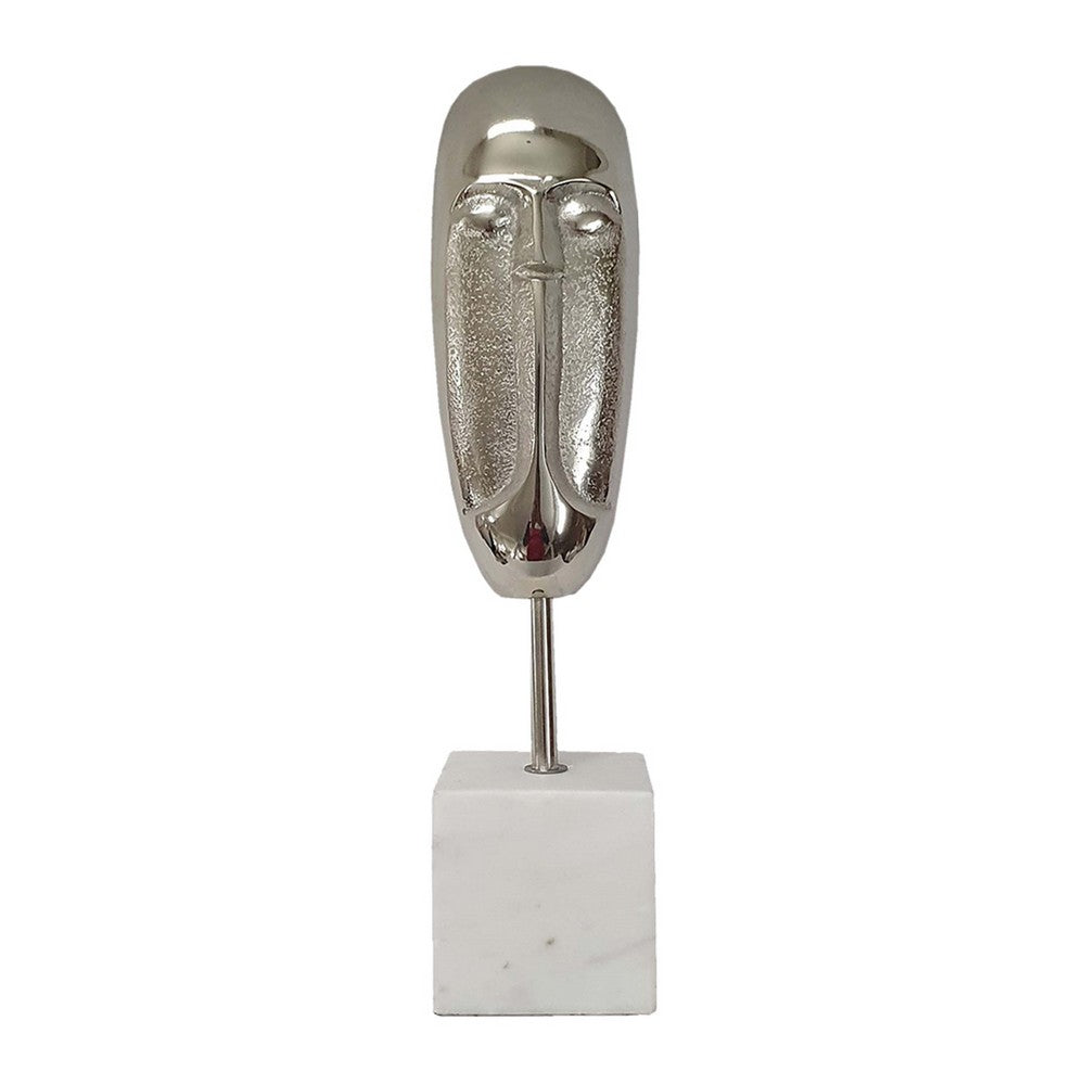 Decorative Face Sculpture | 13" Silver | Contemporary White Marble