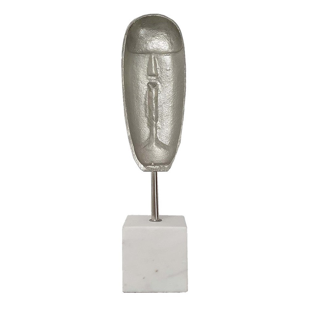 Decorative Face Sculpture | 13" Silver | Contemporary White Marble